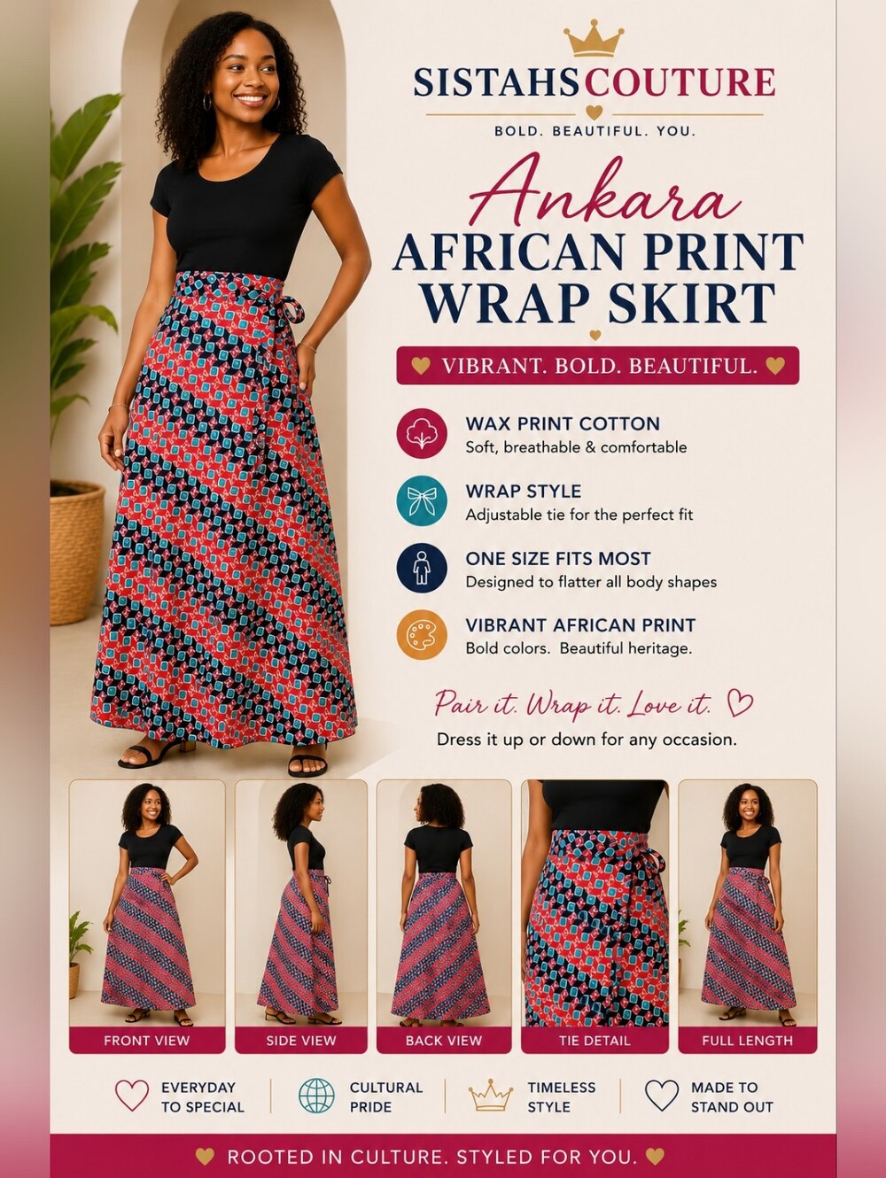 Ankara African Print Wrap Skirt | Wax Print Cotton | One Size | Boho Skirt